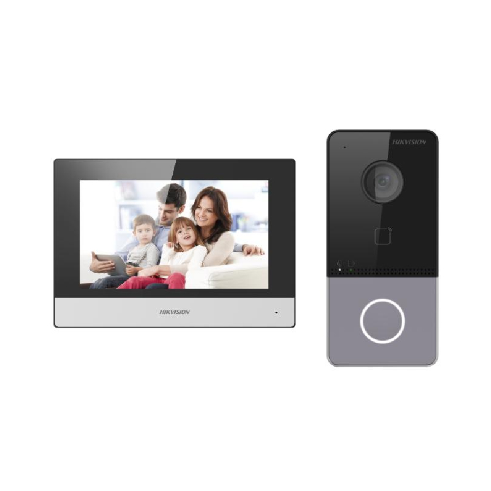 Hikvision DS-KIS603-P – Kit de videoportero IP villa/entrada, cámara HD 2 MP + monitor 7″ táctil