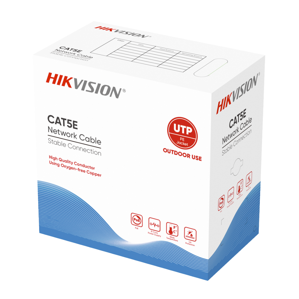 Hikvision DS-1LN5EO-UU/E – Cable exterior Cat5E U/UTP cobre sólido 305 m