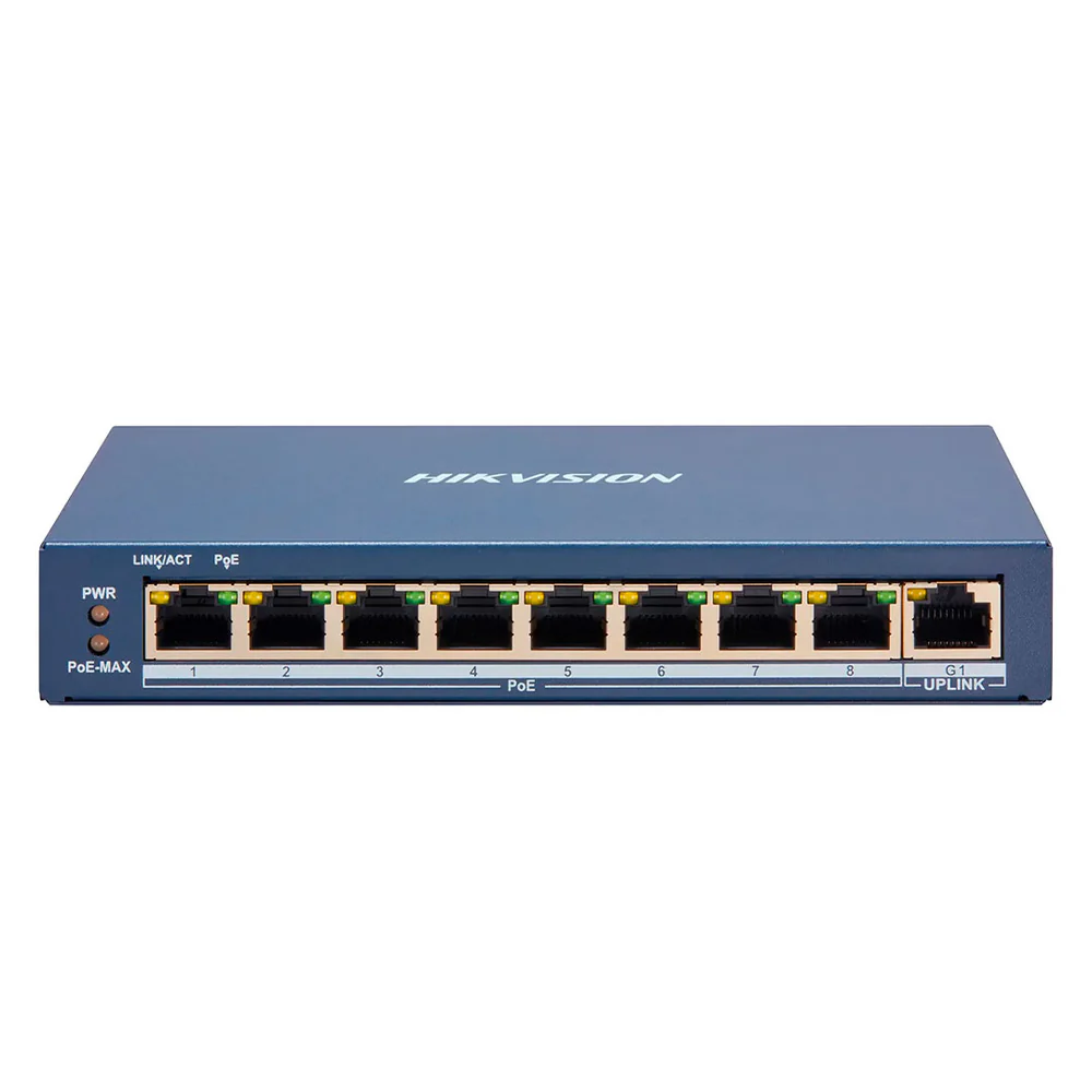 Hikvision DS-3E1309P-EI-M – Switch PoE 8 puertos 10/100 Mbps + 1 puerto Gigabit, Smart Managed