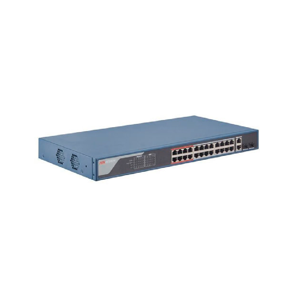 Hikvision DS-3E1326P-EI-M – Switch Smart Managed PoE 24 puertos 10/100 Mbps, 2 puertos Gigabit, presupuesto PoE 230 W